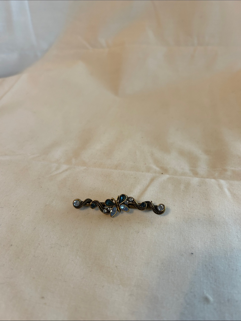 Source Unknown Blue and Gold Floral Ribbon Brooch